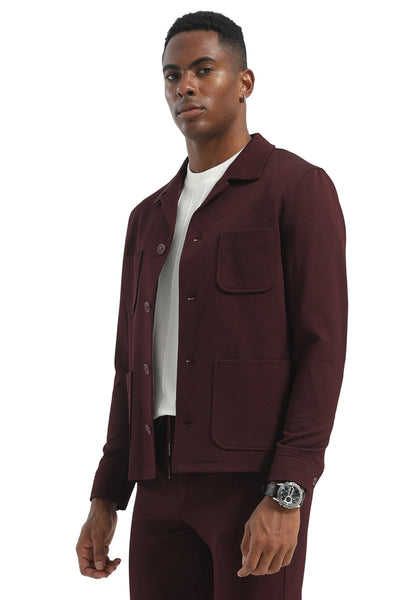 Men's Casual Walking Casual Suit Jacket & Pant Set in Burgundy