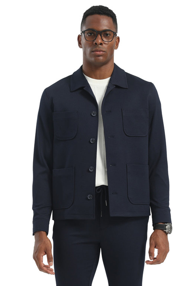 Men's Casual Walking Casual Suit Shirt & Pant Set in Navy Blue