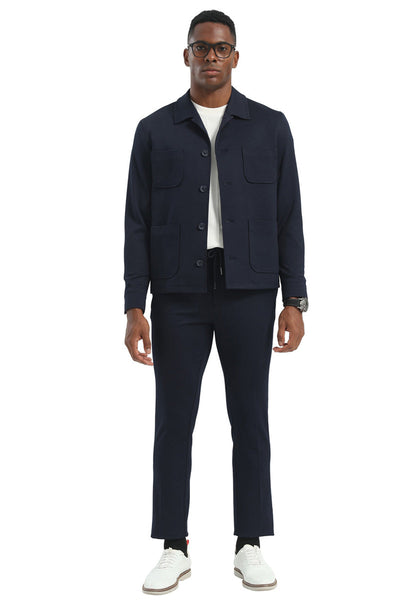 Men's Casual Walking Casual Suit Jacket & Pant Set in Navy Blue