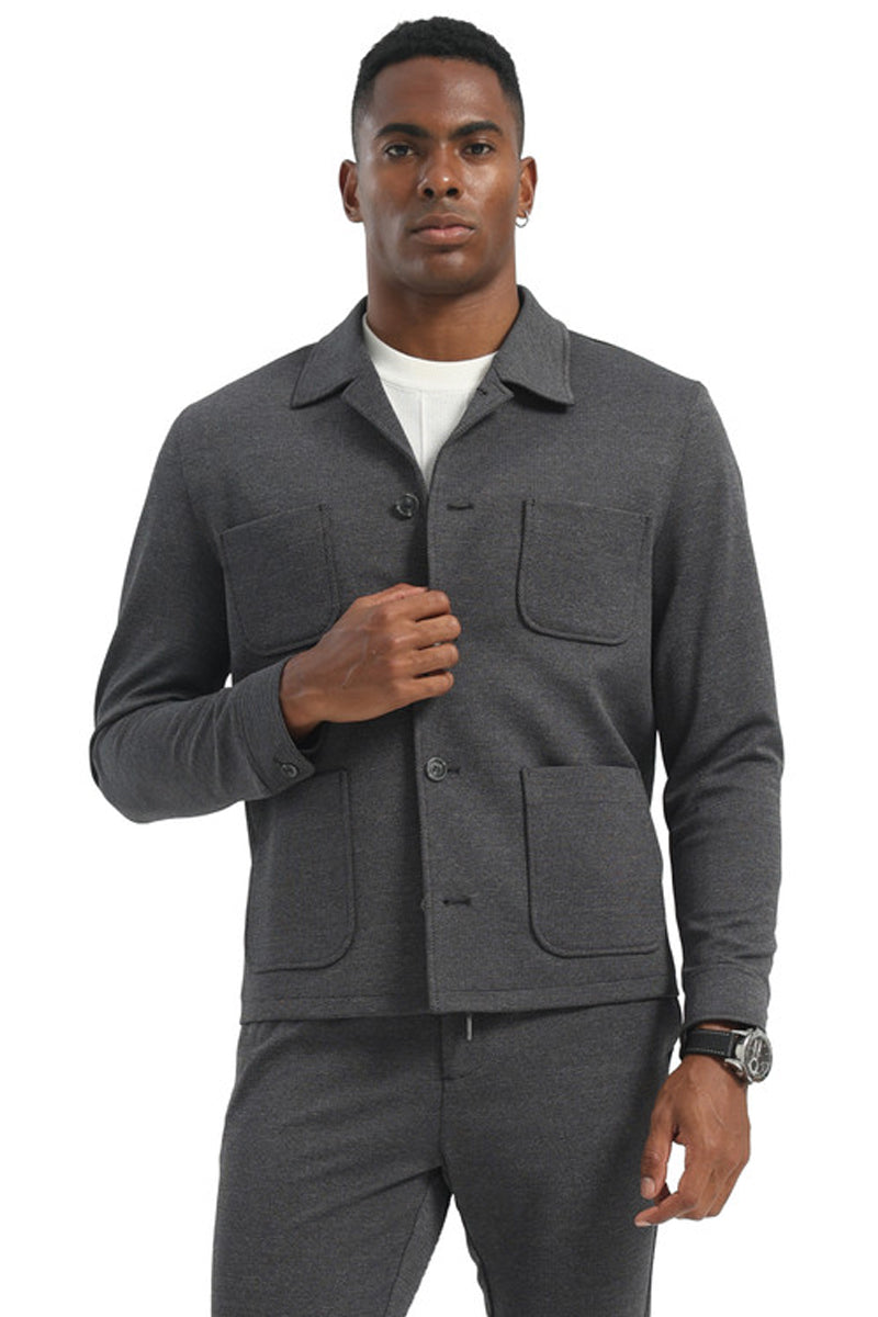 Men's Casual Walking Casual Suit Shirt & Pant Set in Grey