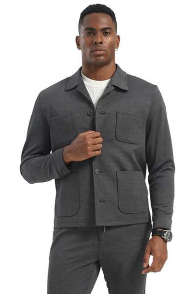 Men's Casual Walking Casual Suit Shirt & Pant Set in Grey
