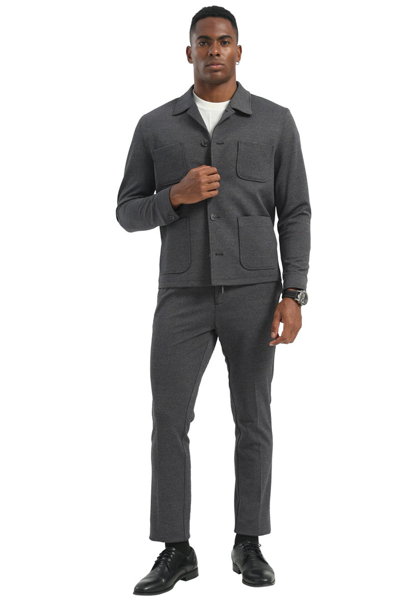 Men's Casual Walking Casual Suit Jacket & Pant Set in Grey