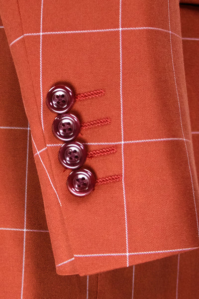 Men's Double Breasted Bold Windowpane Plaid Suit in Orange