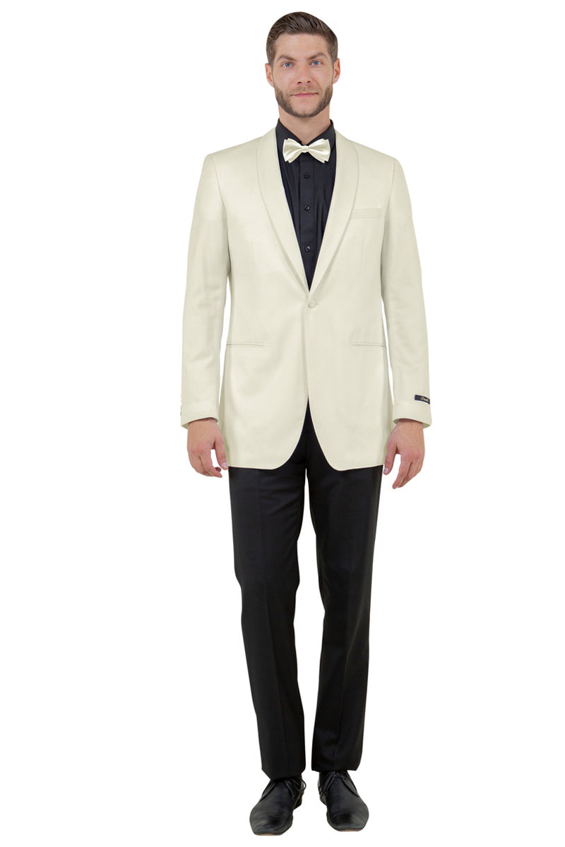Men's One Button Shawl Dinner Jacket in Ivory Off White