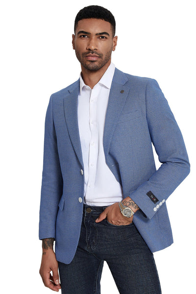 Men's Two Button Slim Fit Sport Coat in French Blue Nailhead
