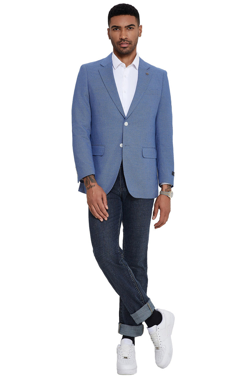 Men's Two Button Slim Fit Sport Coat in French Blue Nailhead