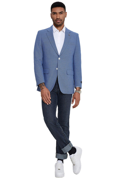 Men's Two Button Slim Fit Sport Coat in French Blue Nailhead