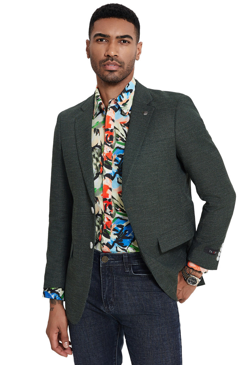 Men's Two Button Slim Fit Sport Coat in Olive Green Nailhead