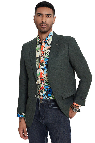 Men's Two Button Slim Fit Sport Coat in Olive Green Nailhead