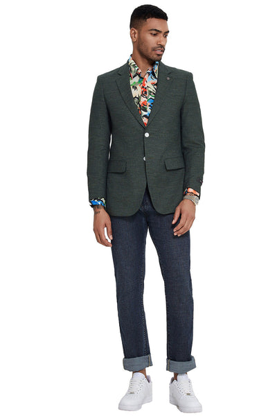 Men's Two Button Slim Fit Sport Coat in Olive Green Nailhead