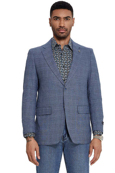 Men's Slim Fit Two Button Sport Coat Blazer in Blue Glen Check