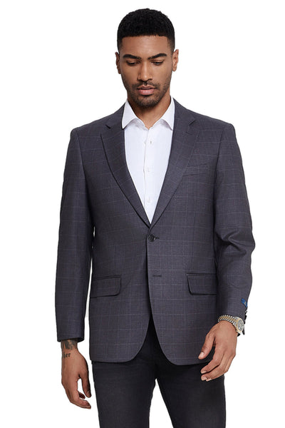 Men's Two Button Modern Fit Sport Coat in Grey Windowpane Plaid