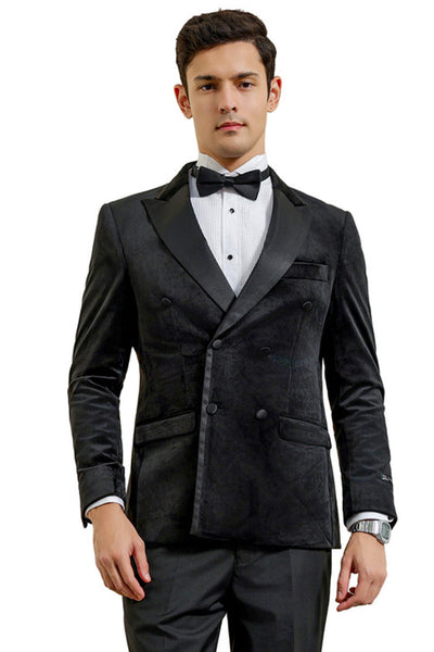 Men's Velvet Double Breasted Wedding & Prom Tuxedo Jacket in Black