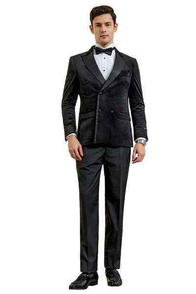 Men's Velvet Double Breasted Wedding & Prom Tuxedo Jacket in Black