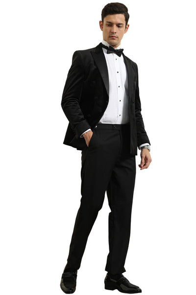Men's Velvet Double Breasted Wedding & Prom Tuxedo Jacket in Black