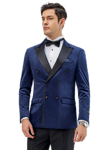 Men's Velvet Double Breasted Wedding & Prom Tuxedo Jacket in Navy Blue