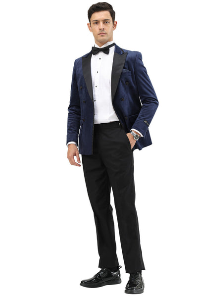 Men's Velvet Double Breasted Wedding & Prom Tuxedo Jacket in Navy Blue