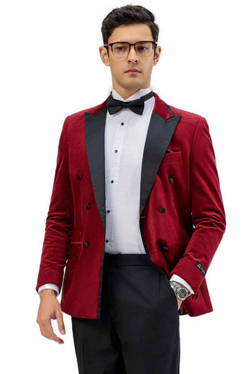 Men's Velvet Double Breasted Wedding & Prom Tuxedo Jacket in Burgundy