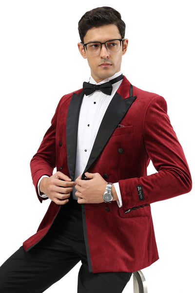 Men's Velvet Double Breasted Wedding & Prom Tuxedo Jacket in Burgundy