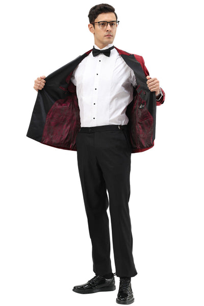 Men's Velvet Double Breasted Wedding & Prom Tuxedo Jacket in Burgundy