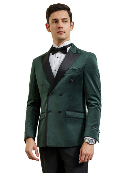 Men's Velvet Double Breasted Wedding & Prom Tuxedo Jacket in Hunter Green