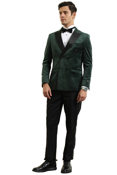 Men's Velvet Double Breasted Wedding & Prom Tuxedo Jacket in Hunter Green