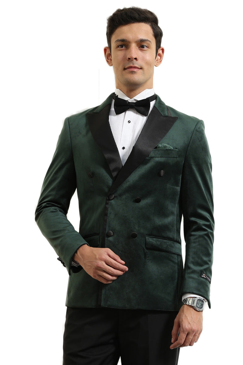 Men's Velvet Double Breasted Wedding & Prom Tuxedo Jacket in Hunter Green