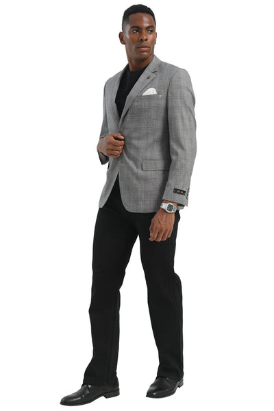 Men's Two Button Modern Fit Business Sport Coat in Light Grey Glen Plaid