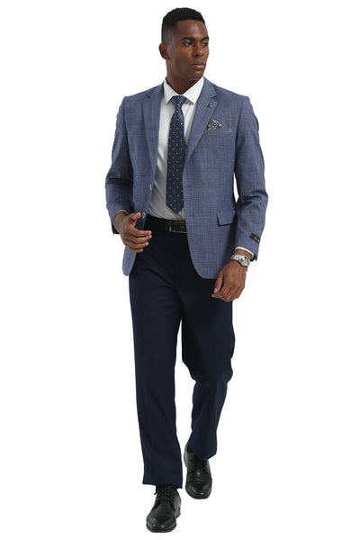 Men's Two Button Modern Fit Business Sport Coat in Light Blue Glen Plaid