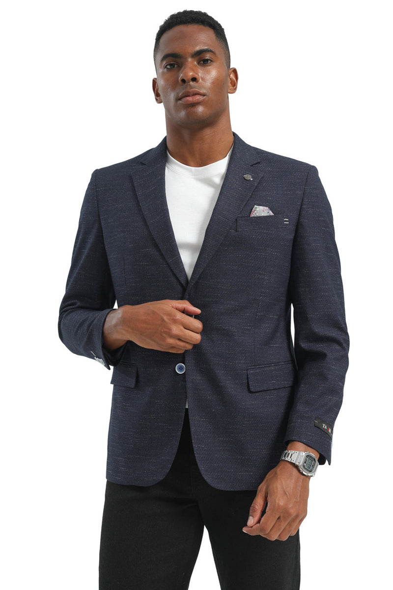 Men's Two Button Modern Fit Business Sport Coat in Textured Charcoal Blue