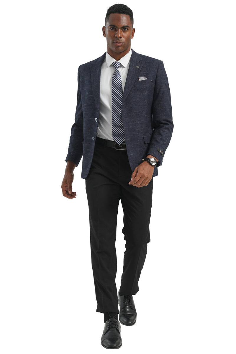 Men's Two Button Modern Fit Business Sport Coat in Textured Charcoal Blue