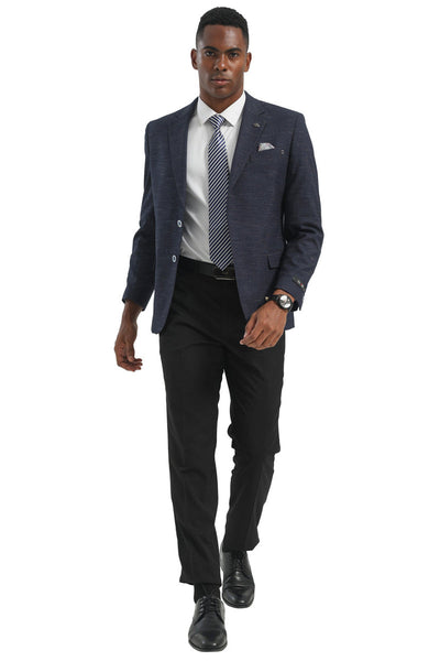 Men's Two Button Modern Fit Business Sport Coat in Textured Charcoal Blue
