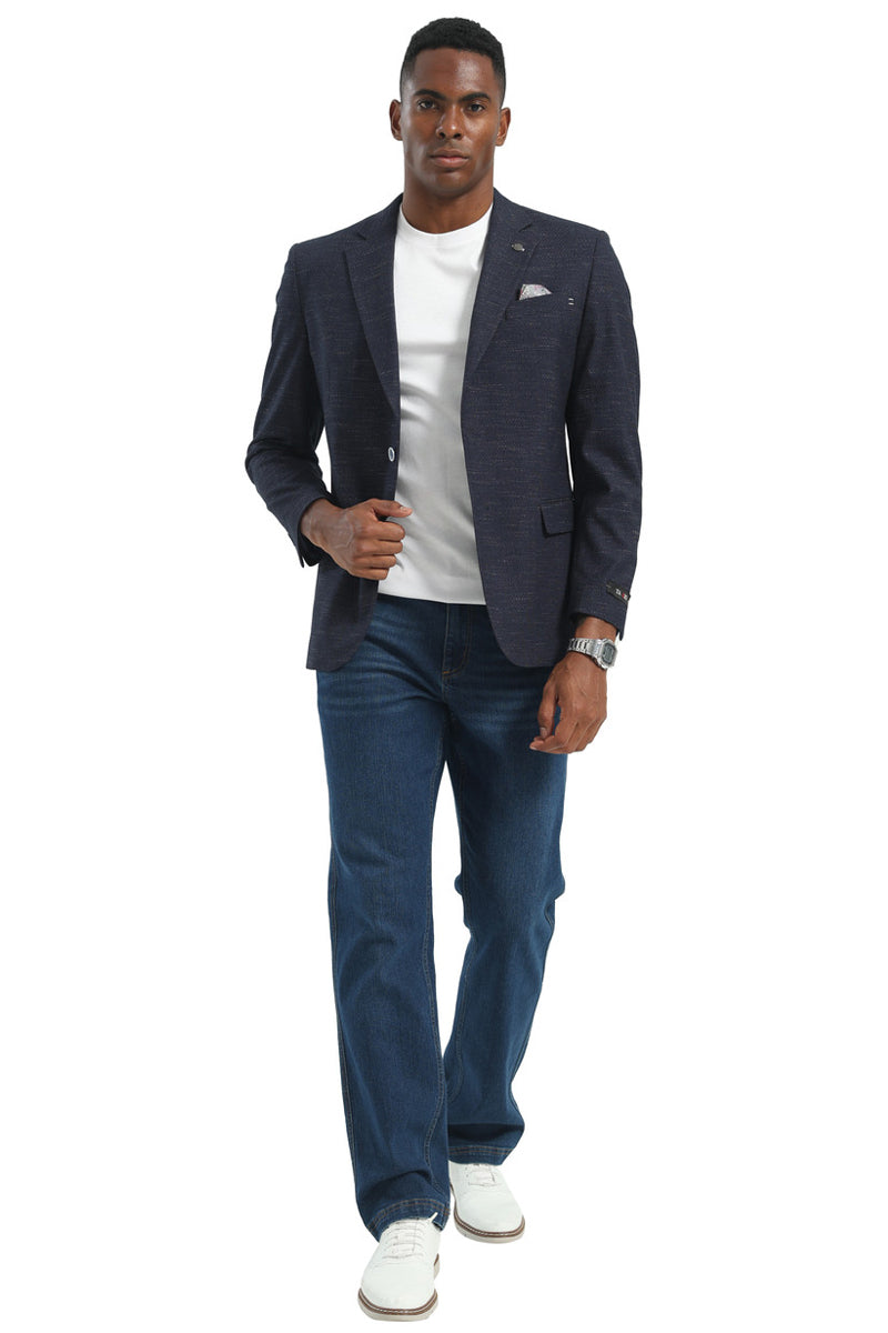 Men's Two Button Modern Fit Business Sport Coat in Textured Charcoal Blue