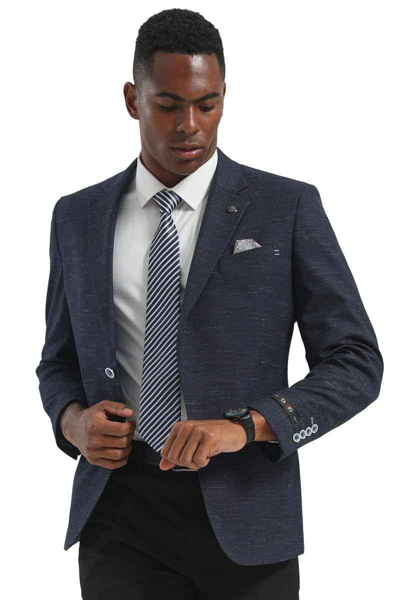 Men's Two Button Modern Fit Business Sport Coat in Textured Charcoal Blue