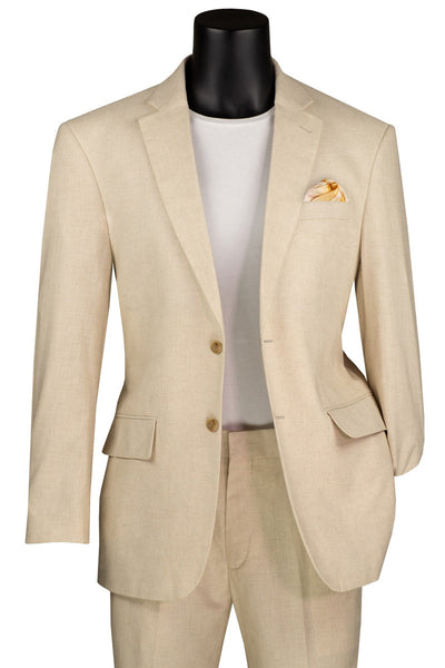Men's Basic Modern Fit Summer Linen & Cotton Suit in Tan