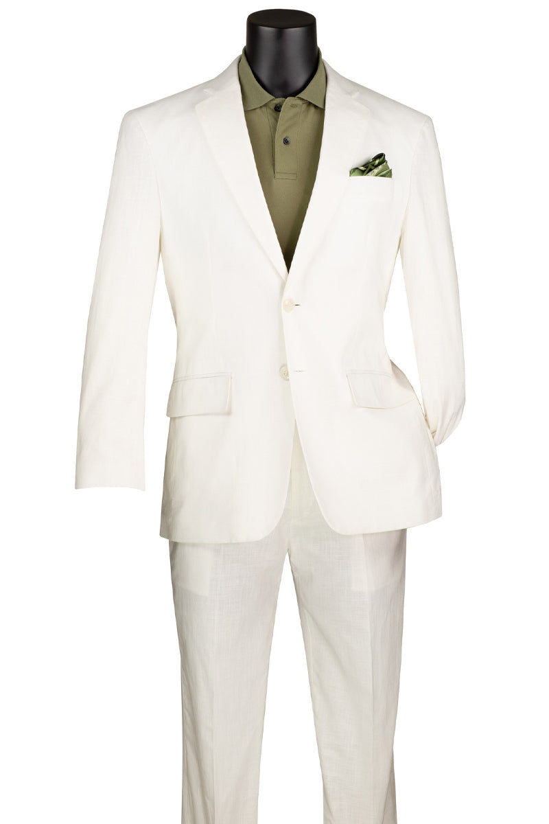 Men's Basic Modern Fit Summer Linen & Cotton Suit in White