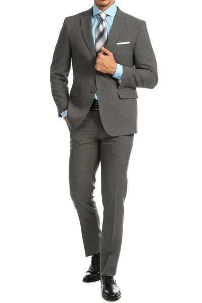 Mens Slim Fit Light Weight Poplin Polyester Suit in Heather Grey