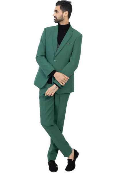 Mens Slim Fit Light Weight Poplin Polyester Suit in Hunter Green