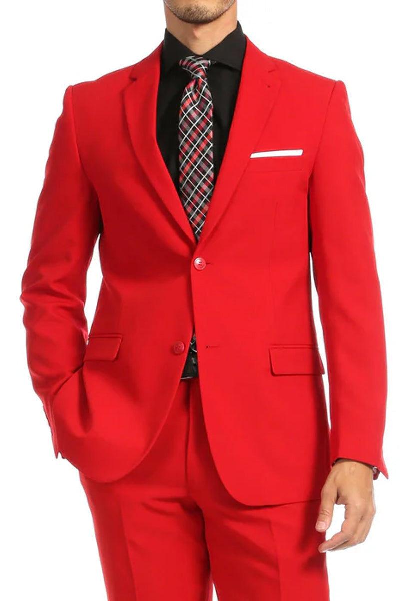 Mens Slim Fit Light Weight Poplin Polyester Suit in Red