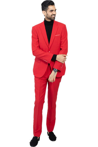 Mens Slim Fit Light Weight Poplin Polyester Suit in Red