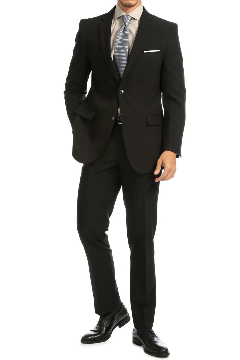 Mens Regular Fit Light Weight Poplin Polyester Suit in Black