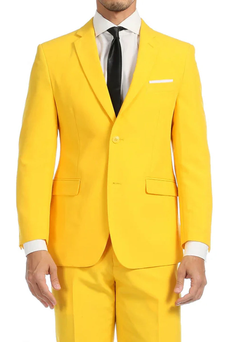 Mens Slim Fit Light Weight Poplin Polyester Suit in Yellow