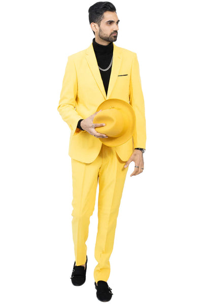 Mens Slim Fit Light Weight Poplin Polyester Suit in Yellow