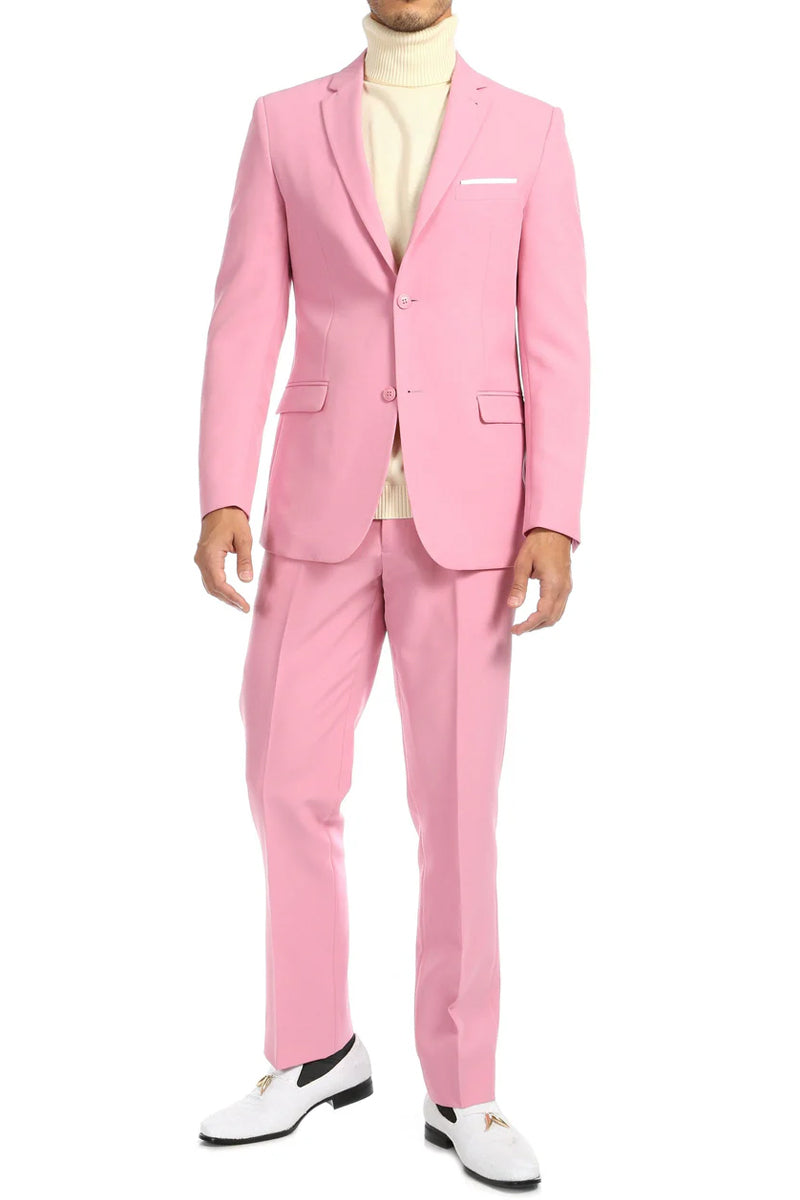 Mens Slim Fit Light Weight Poplin Polyester Suit in Pink