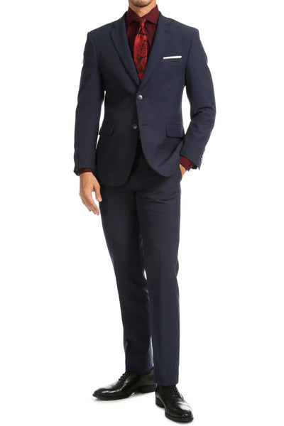 Mens Slim Fit Light Weight Poplin Polyester Suit in Navy