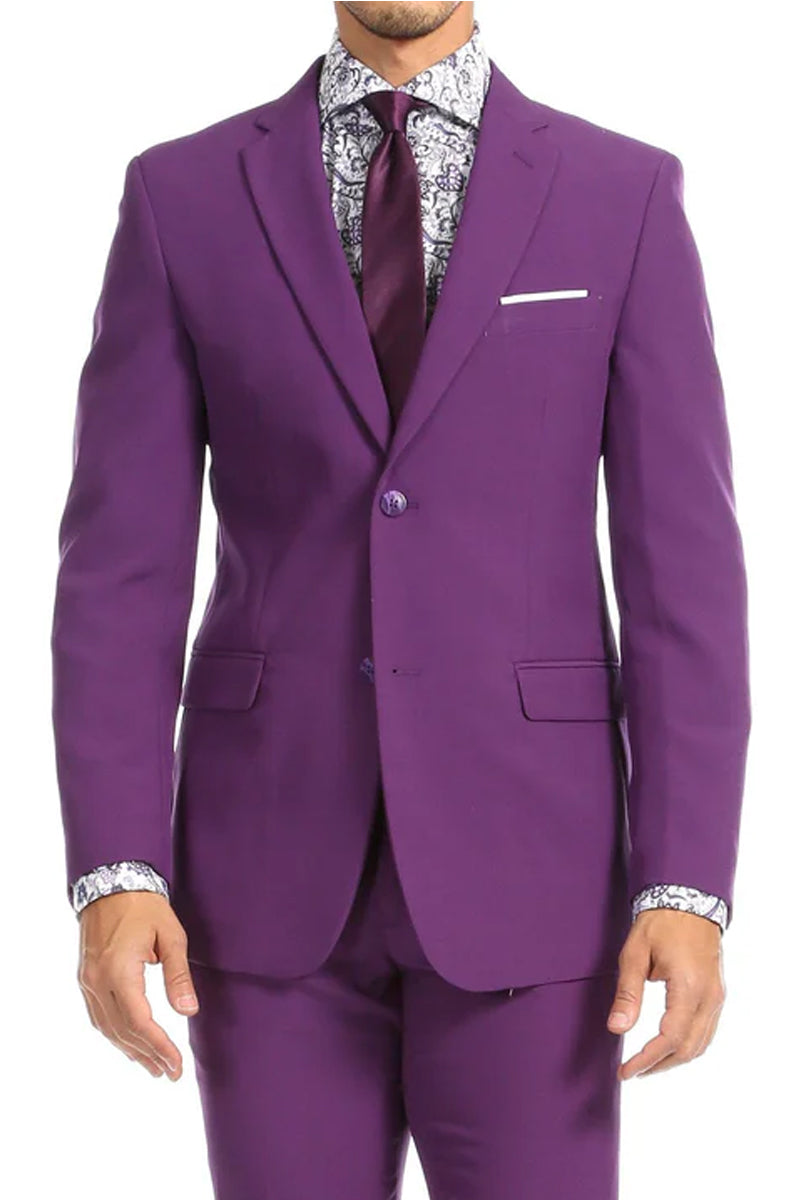 Mens Slim Fit Light Weight Poplin Polyester Suit in Purple