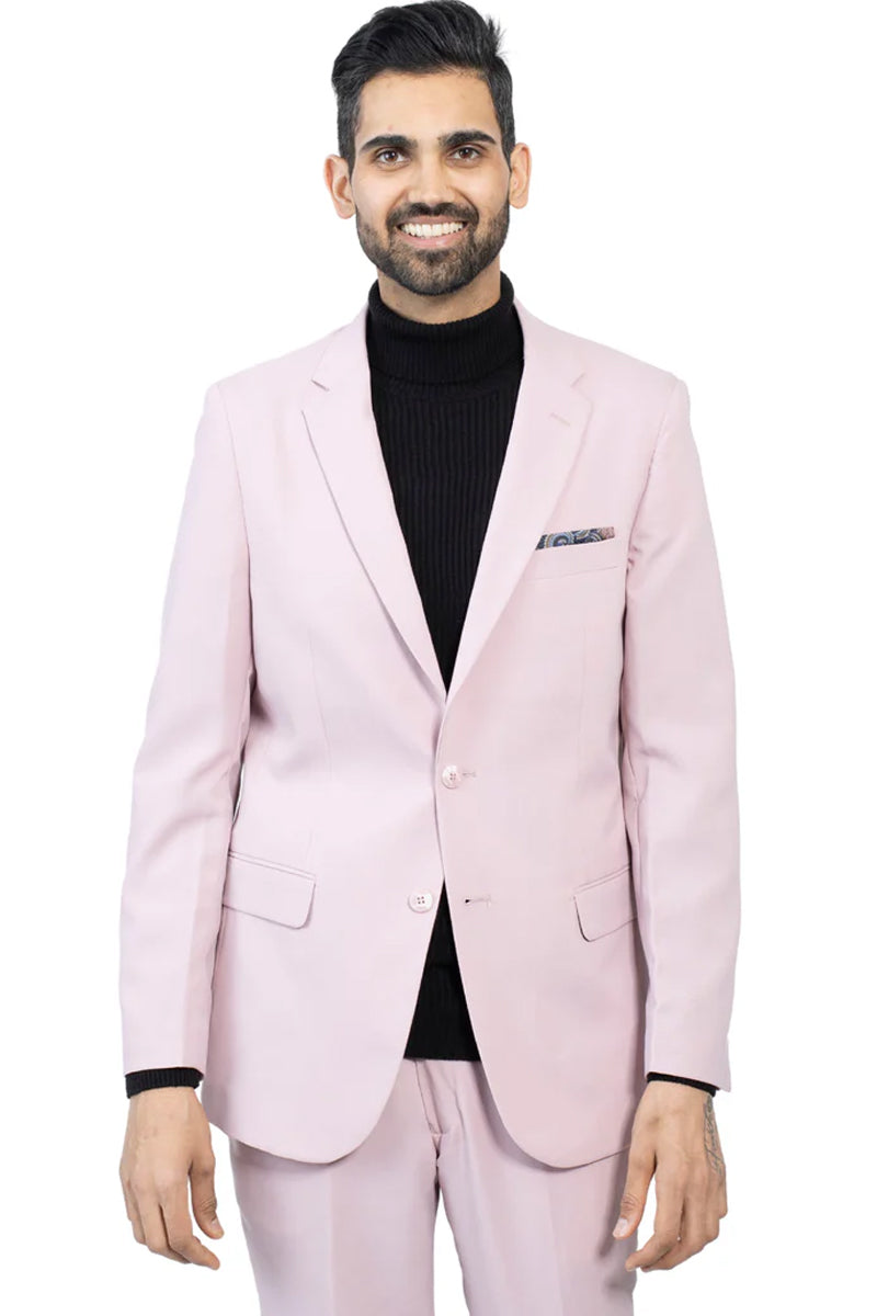 Mens Slim Fit Light Weight Poplin Polyester Suit in Mauve Pink