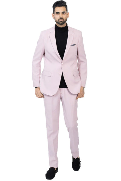 Mens Slim Fit Light Weight Poplin Polyester Suit in Mauve Pink