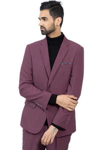 Mens Slim Fit Light Weight Poplin Polyester Suit in Purple