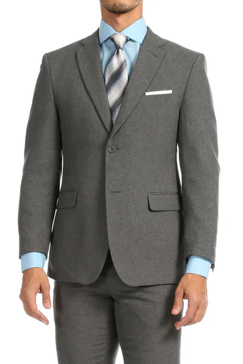 Mens Slim Fit Light Weight Poplin Polyester Suit in Heather Grey